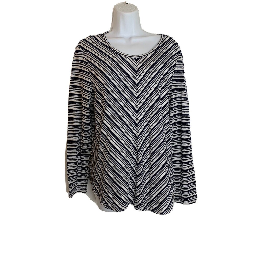 Chicos Chevron Herringbone Long Sleeve Blouse Shirt Zipper Womens 2 US L (09)